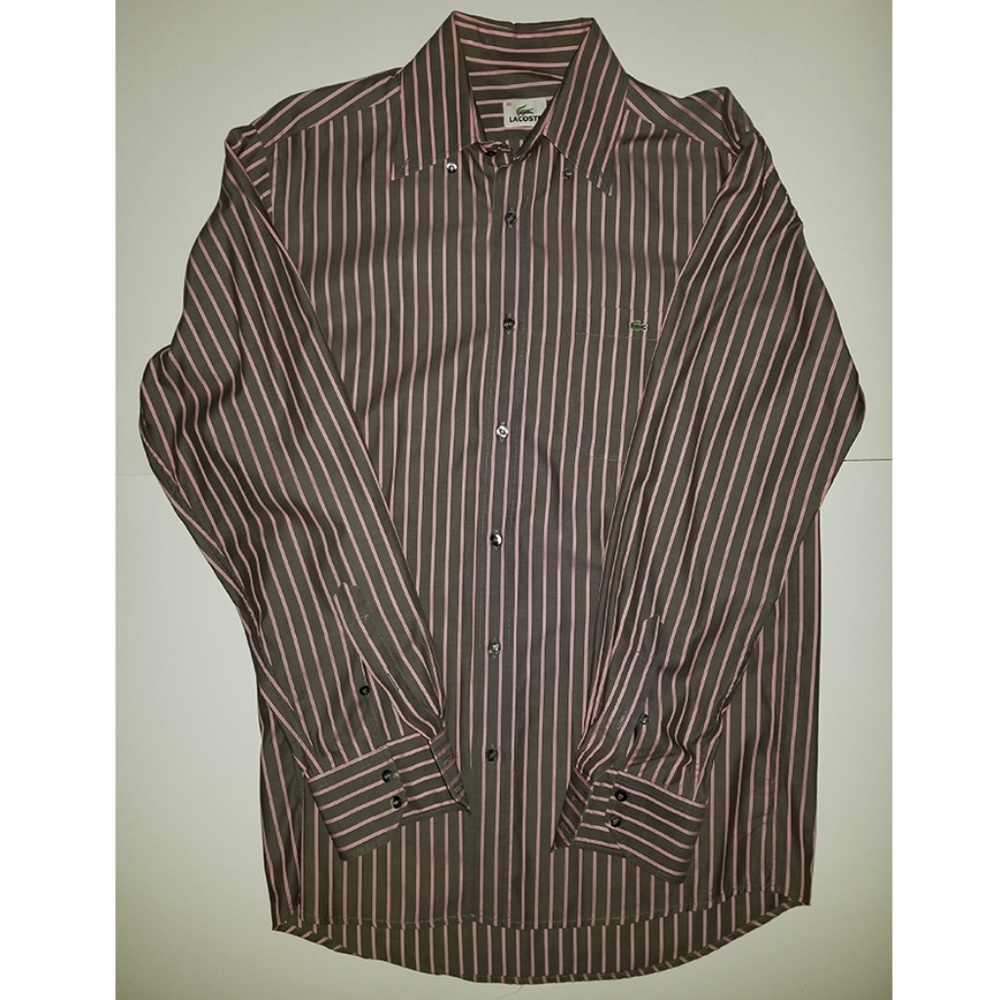 LACOSTE Men's Grey/Pink Striped Button Down